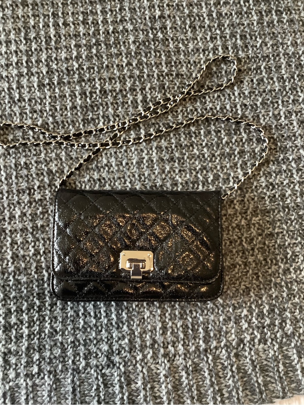 Black Quilted Chain Crossbody Bag with Silver Hardware
